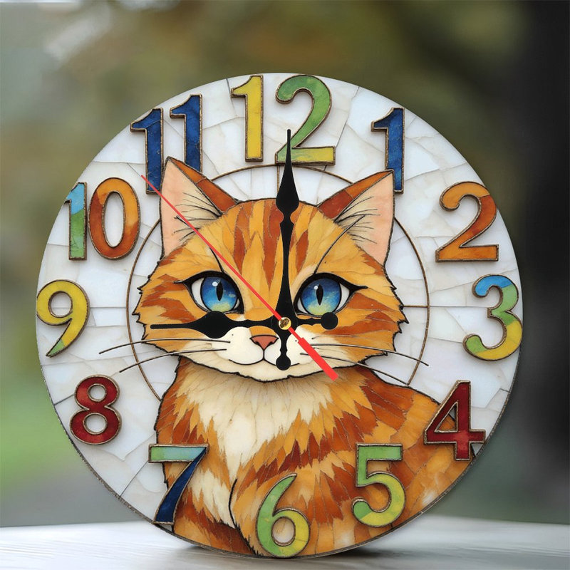 Horloge murale à motif de chat avec des chiffres colorés