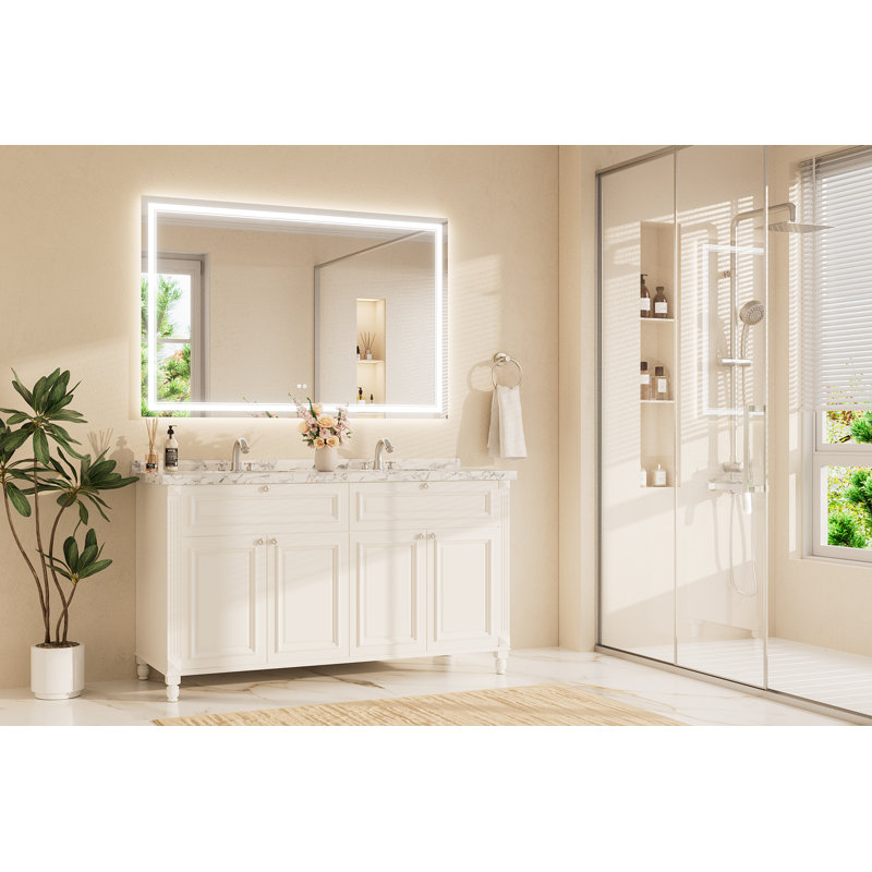 Frontlit and Backlit LED Bathroom vantiy Mirror,3 Color Dimmable Light & Anti-fog Tempered Glass mirror, Rectangle, 36" x 55"