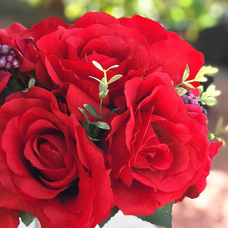 Silk Mixed Arrangement in Vase, Red