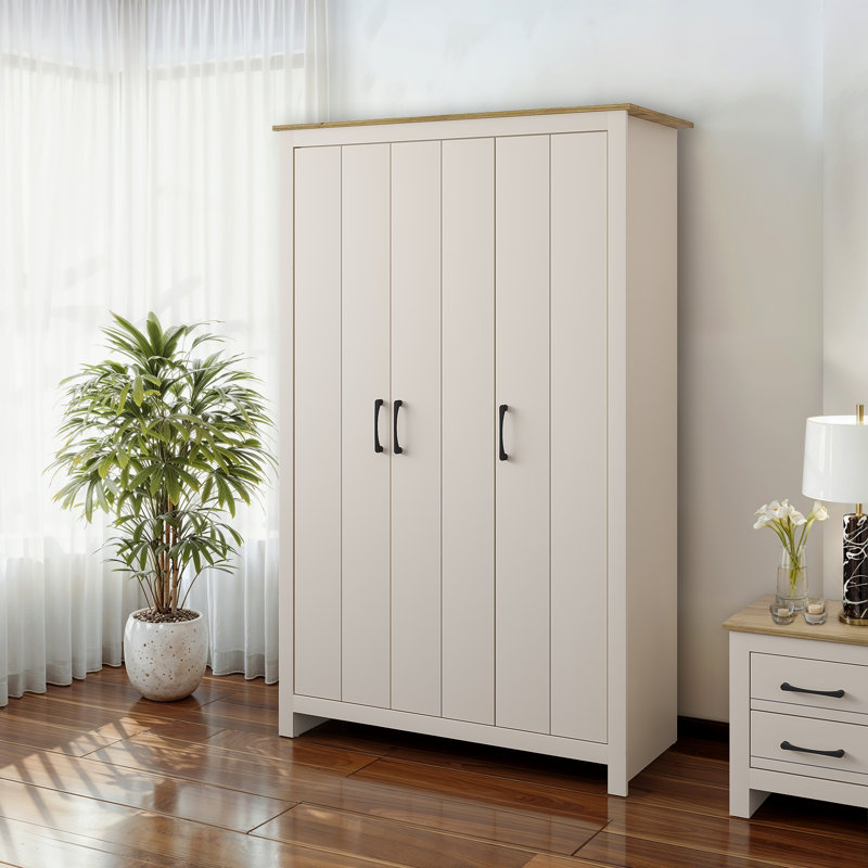 Limestone 3 Door Manufactured Wood Wardrobe, Natural/Brown