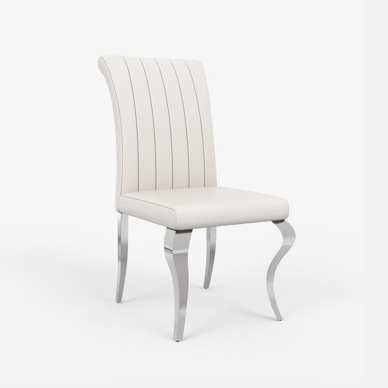 Chaises de salle à manger rembourrées en velours avec dossier à rayures Modern , Argent