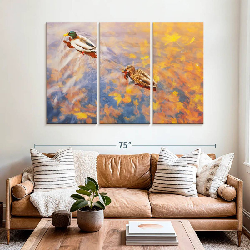 Ducks Floating On Pond, 42" H x 65" W