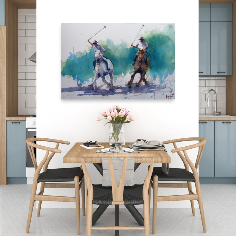 «Polo Match Action», reproduction d'art murale cheval contemporain, 32" H x 48" W
