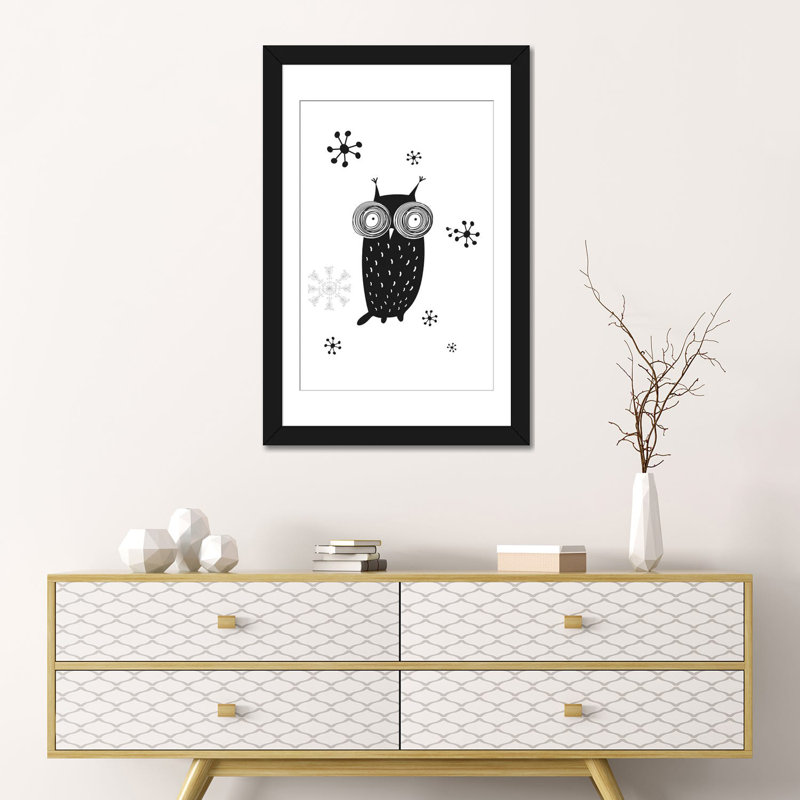 « hibou i », impression sur toile, H 24 po x l 16 po x P 1 po, Papier d'art encadré noir, Blanc