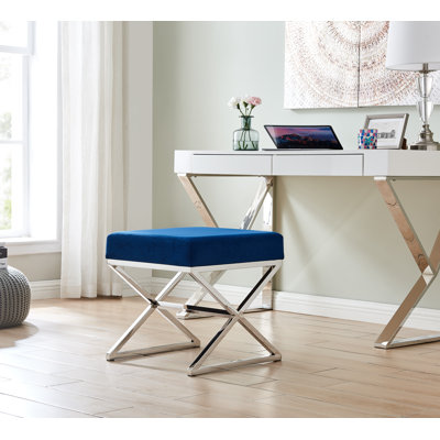 Jovie Velvet Upholstered Accent Dressing Table Chair - Modern Metal Chrome Design