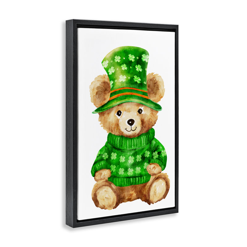 Cadre flottant d'ours St. Patty's Day, design par Amy Hall, Cadre flottant noir de jais, H 25 po x l 17 po
