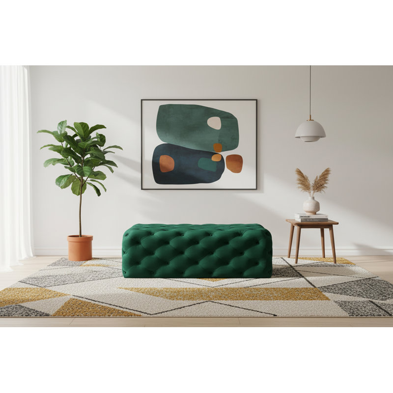 Paz Velvet Ottoman, Green Velvet
