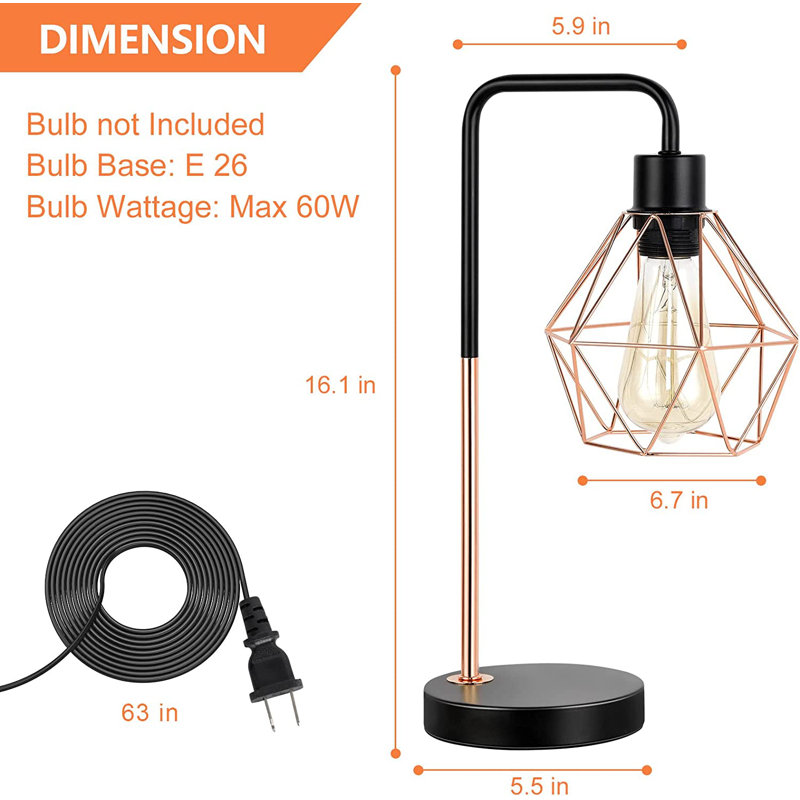 Lampe de bureau USB en métal Ragon, Noir / Or rose, Or rose, H 16,1 po x l 5,9 po x P 5,5 po