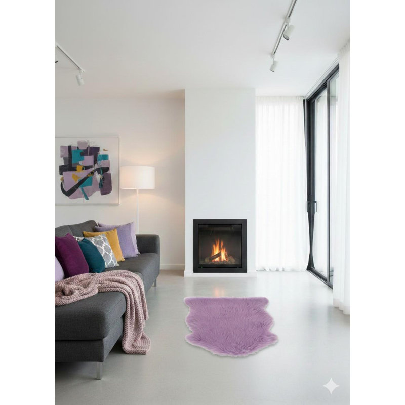 Solid Colour Faux Fur 60cm X 90cm Area Rug, Purple