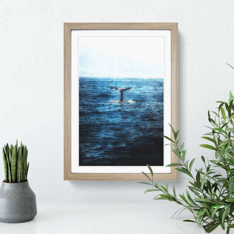 Blue Whale - Picture Frame Graphic Art Print, Oak Framed, 63cm H x 45cm W x 2cm D