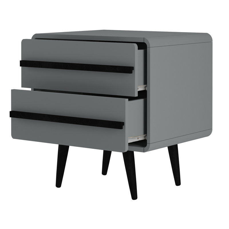 Sapelo 51cm W Manufactured Wood Bedside Table, Black/Grey