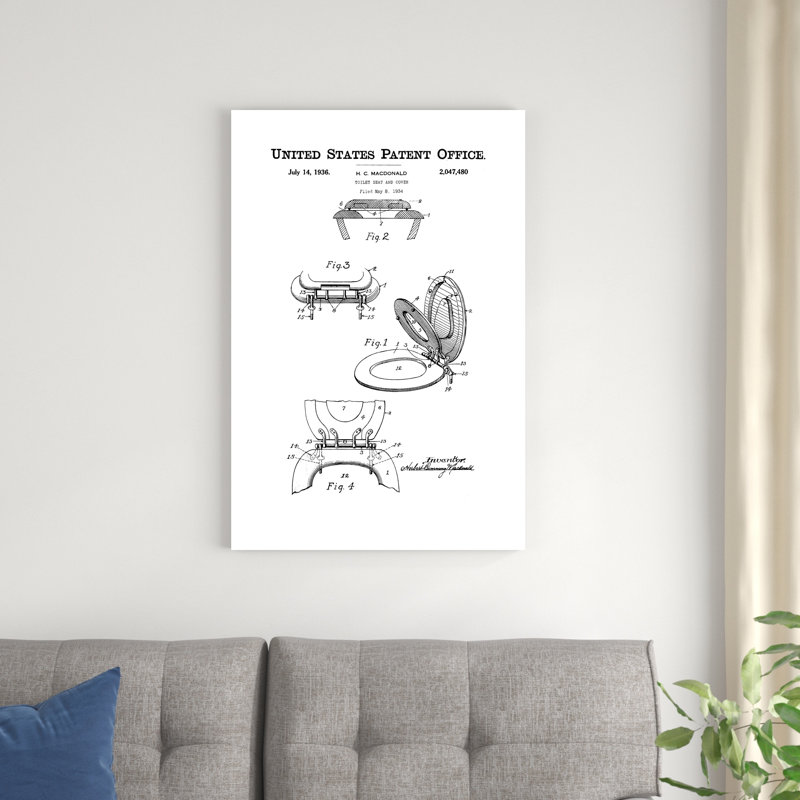 «Bath Time Patents V» par Studio W - reproduction sur toile tendue, H 36 po x l 24 po