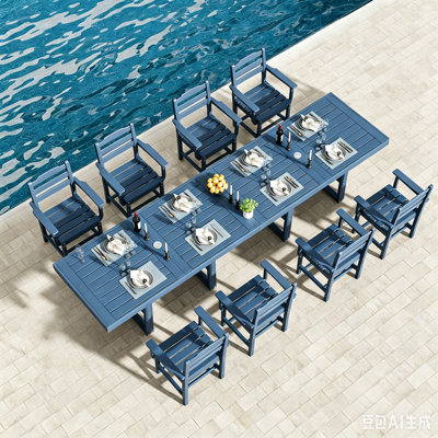 All-Weather Rectangular HDPE Outdoor Dining Set, 8-Person Large Patio Furniture With Poly Chairs