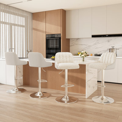 Upgraded Adjustable Swivel Bar Stools  -  Faux Leather & Fabric Upholstered Counter Height Stools with Chrome Base for Kitchen Island, Bar