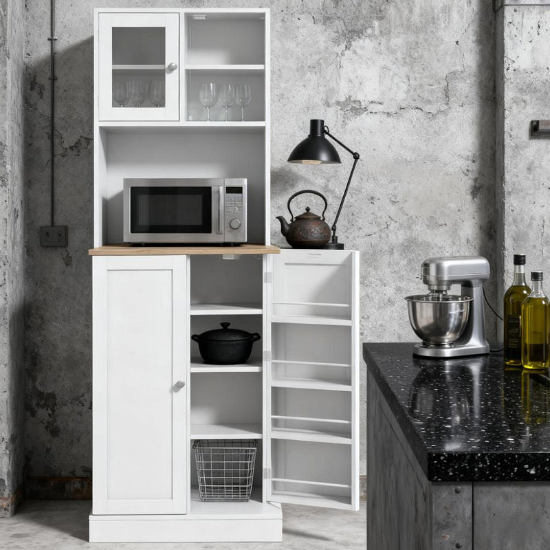 Armoire pour micro-ondes avec tablettes réglables, grand garde-manger et huche de cuisine