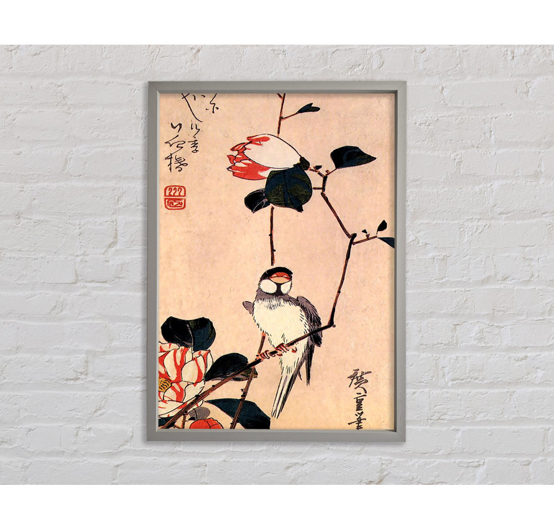 Hiroshige Java Spatz auf einem Magnolienzweig - Druck