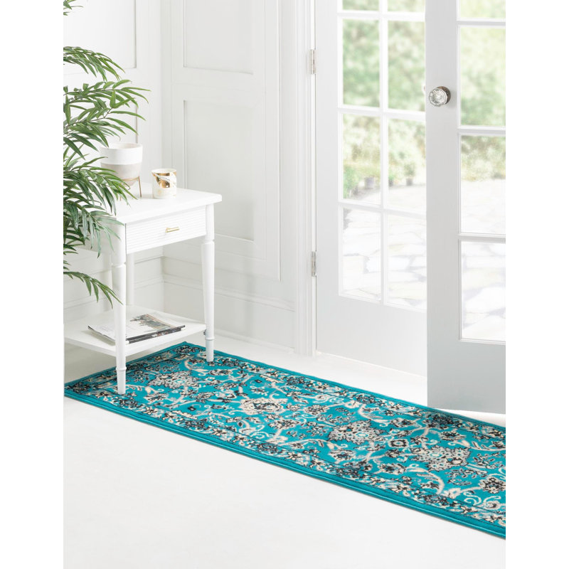 Tapis bourgogne Bhatari, Runner 2' x 8'2", Turquoise