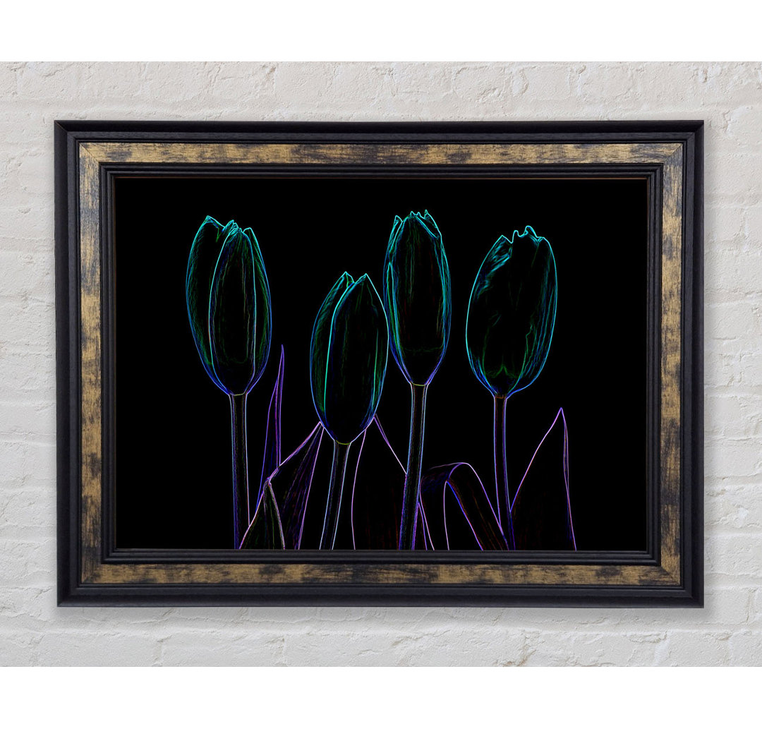 Gerahmtes Leinwandbild Abstract Neon Floral 30