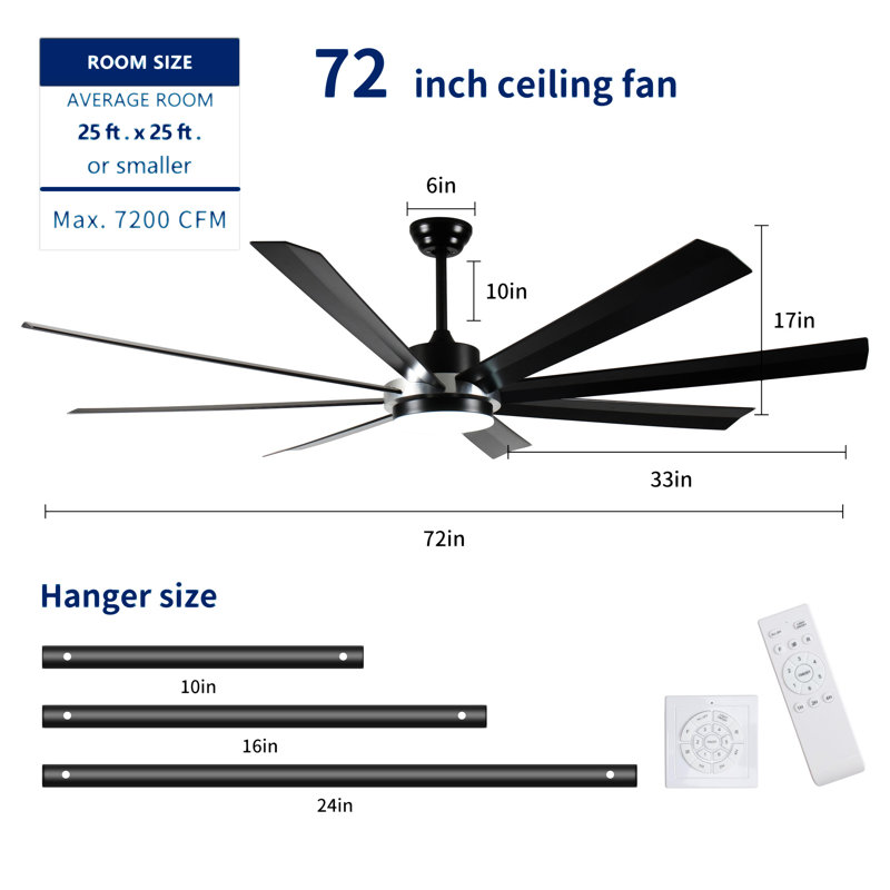 Ventilateur de plafond 72 "avec moteur à courant continu industriel avec lumière