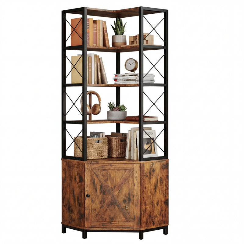 77.9" Tall Corner Bookshelf With 5-tier Open Display Shelves,  L-shaped Bookcase With Closed Storage Cabinet, Adjustable Foot, Anti-tip Device For Living Room, Office, Study