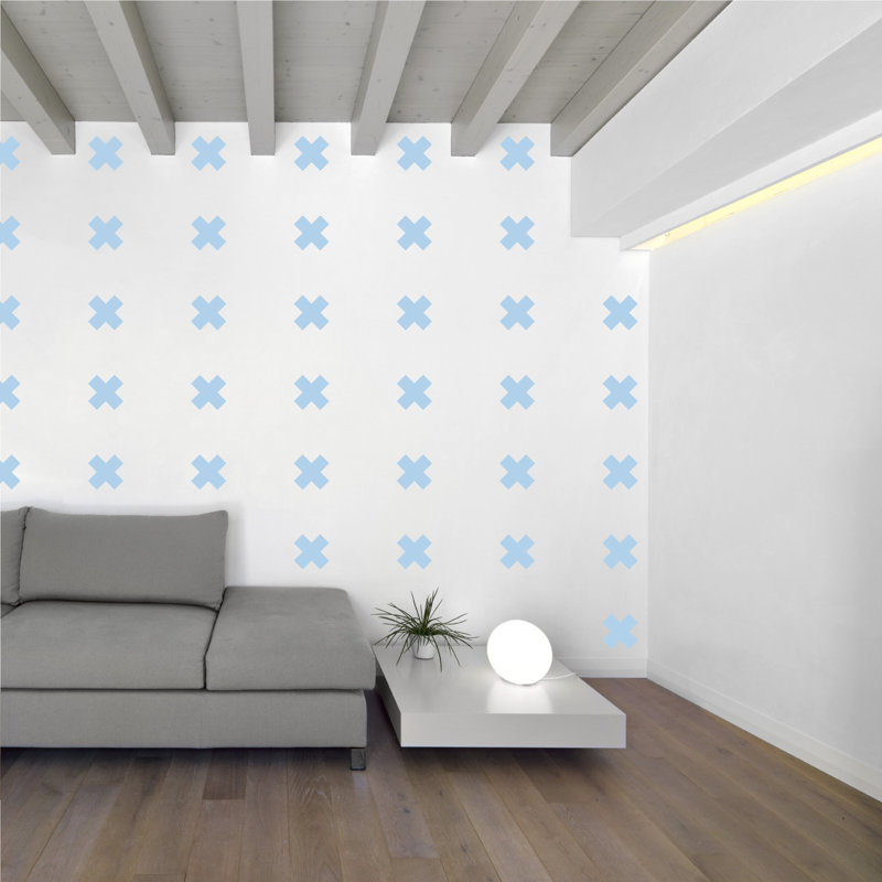 Décalcomanie murale à motifs croisés suisses, Bleu poudré, H 3 po x l 3 po x P 0,01 po