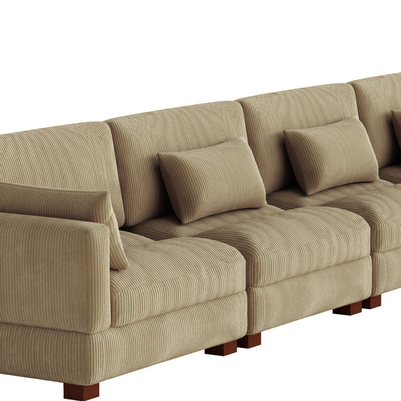 4 Seater Corduroy Corner Sofa , 78cm H x 505.9cm W x 87.9cm D, Camel Corduroy