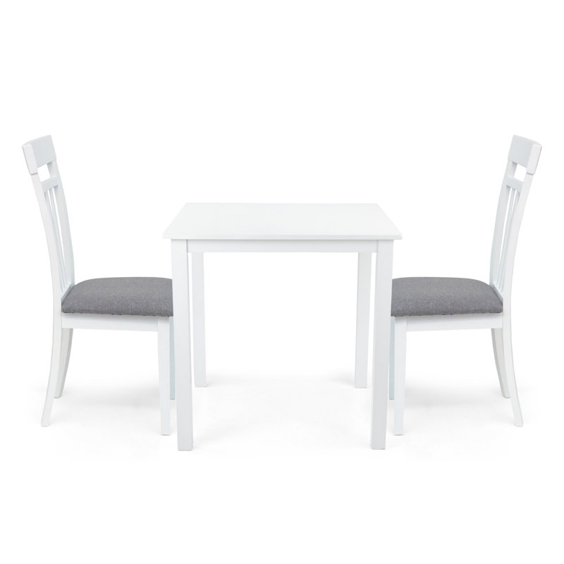 3-Piece Dining Table Set, 2 Classic Style Solid Wood Warm Chairs with Square Dining Table, Kitchen Room Set, Gray Fabric