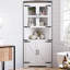 Grande armoire de rangement d'angle avec porte vitrée, tablettes réglables, style maison de campagne, blanc
