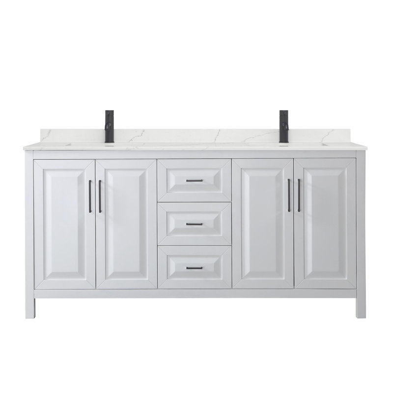 Daria 72'' W Vanity, Matte Black, White, White Quartz