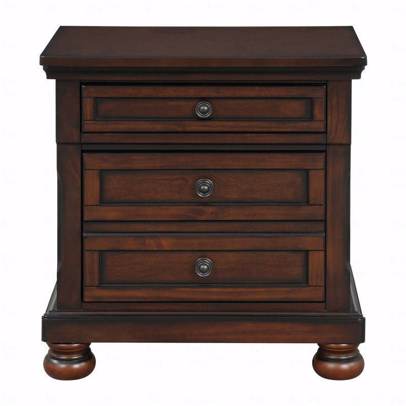 Table de chevet transitionnelle de style classique avec placage de bouleau brun et placage de bouleau caché, Cerisier