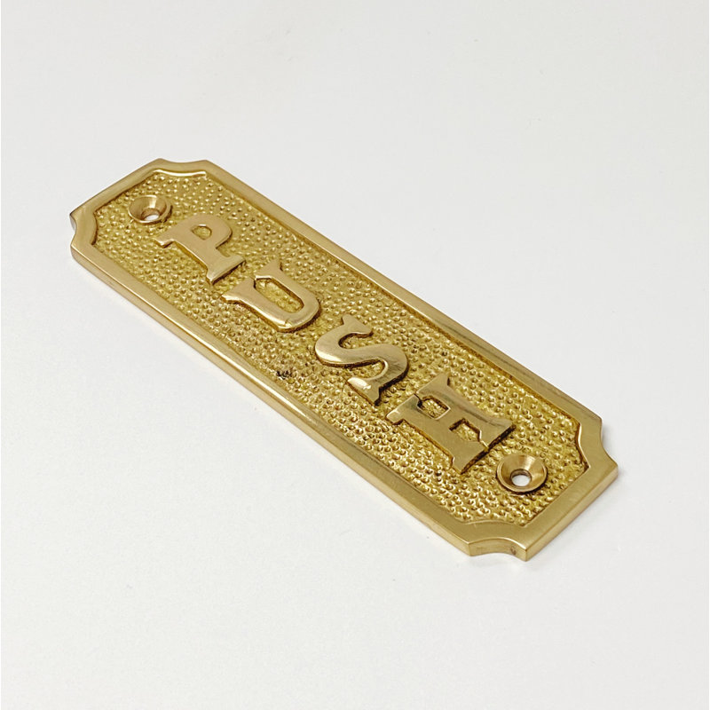 Brass Door Sign "Push" 5-1/2 in. Vintage Door Plaque