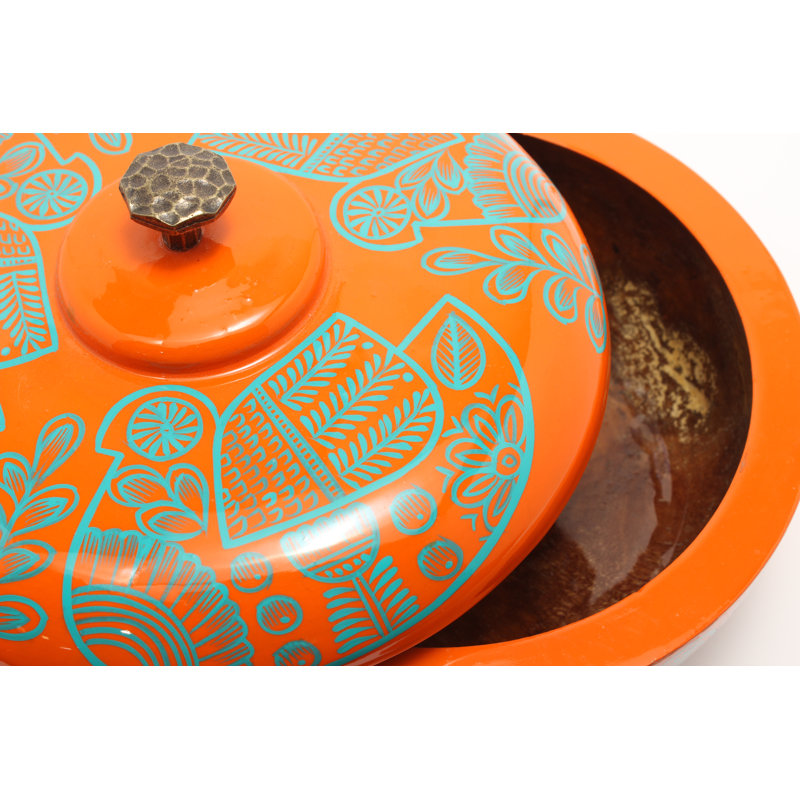 1.5Qt Tortilla Holder W/ Metal Handle, Blue/Orange