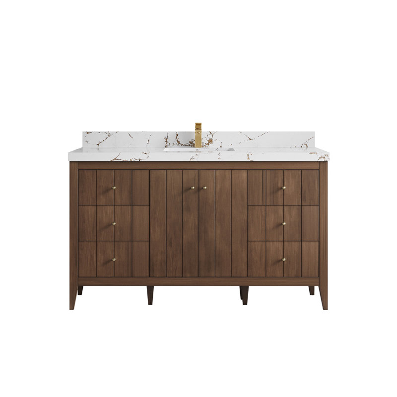 Atlanta Teak 60'' Single Bathroom Vanity with Quartz Top