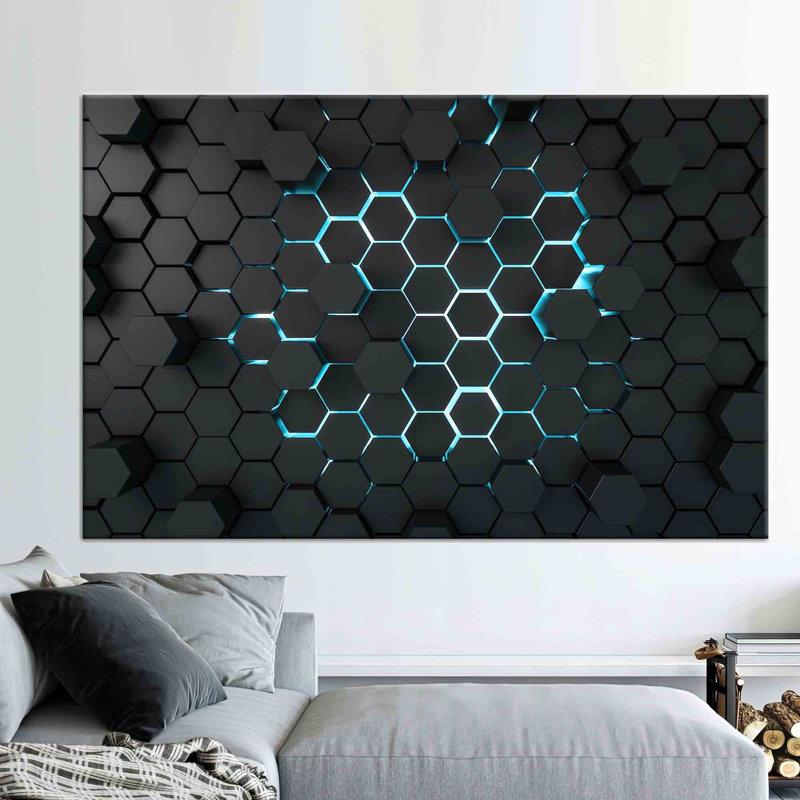 3D Effect Geometric Shapes Canvas Wall Art Ideal for Loft Decor as a Unique Gift, Framed Wrapped Canvas, Does Not Apply