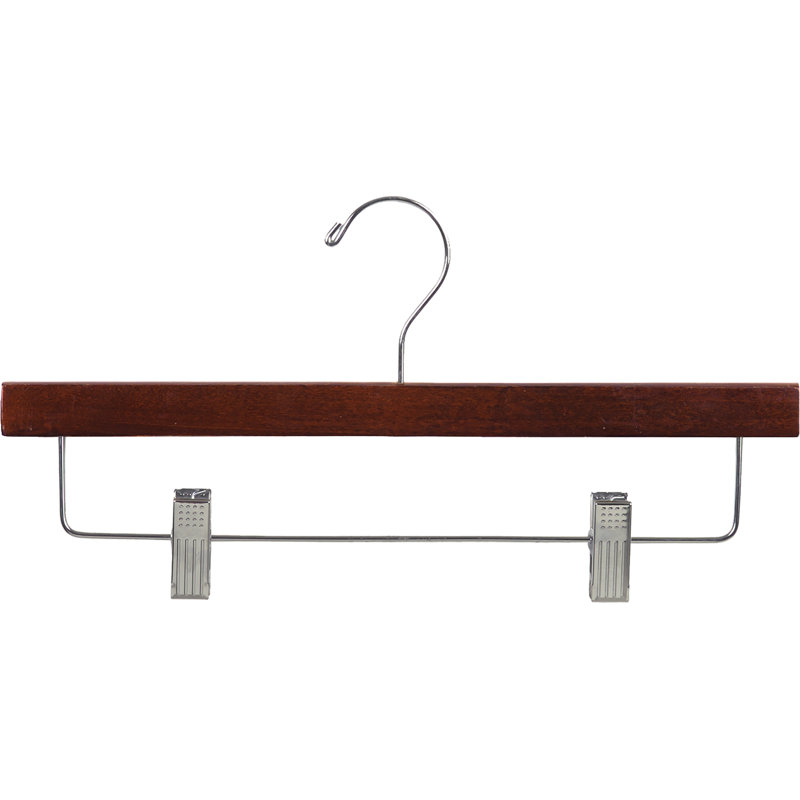 Cintre pour pantalons en bois avec pinces de coussin réglables pour jupe / pantalons, Noyer / Chrome