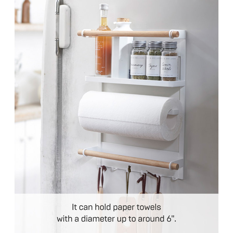 White and Natural Steel Magnetic Kitchen Organizer Rack