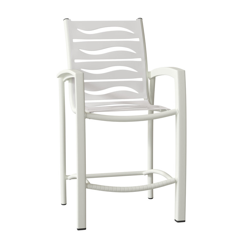 South Beach Outdoor Bar Stool, Shell, Parchment Vinyl