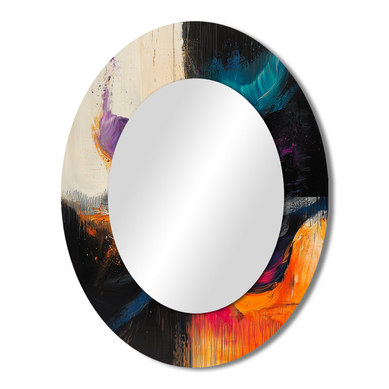Abstract Black Maelstrom Of Elegance - Abstract Oval Decorative Mirror On Metal, 43" x 33"