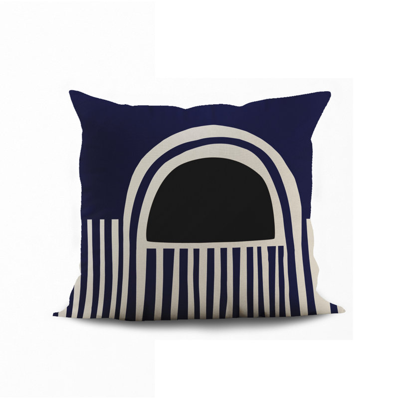 Jeté carré en polyester intérieur / extérieur, L 17 po x H 17 po, Noir / bleu marine