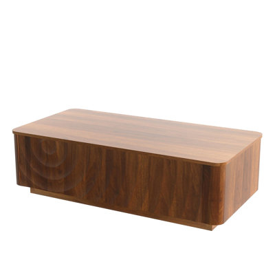 47'' Rectangle Coffee Table With Storage Mid Century Farmhouse Square Spiral Grain Coffee Tables Walnut For Living Room Coffee Table With 2 Drawers (Brown)