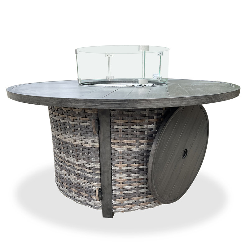 Nisrin 25" H x 46" W Aluminum Wicker Propane Outdoor Fire Pit Table with Protective Cover, Gray