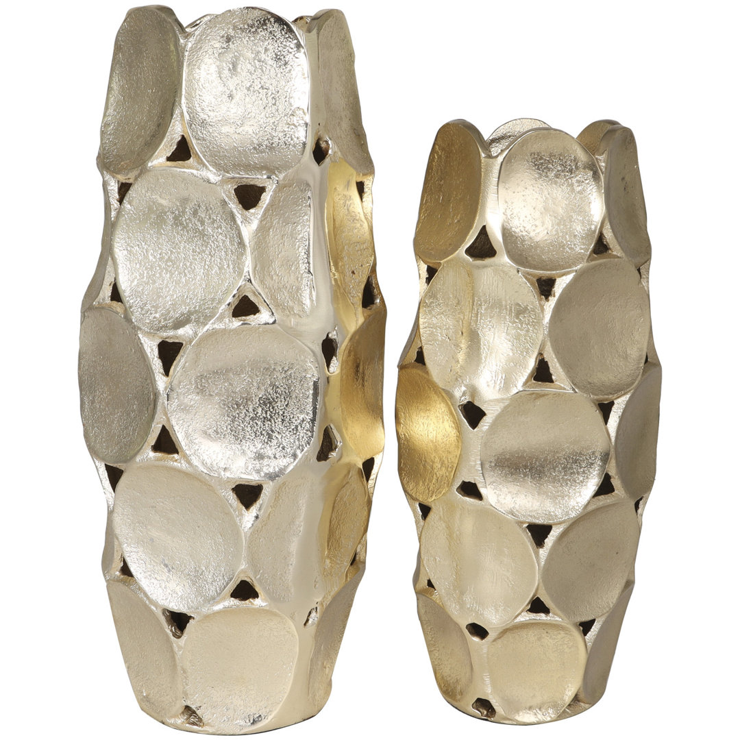 Elyjah Aluminum Metal Geometric Open Framed Decorative Vase with Circular Plates Set Ivy Bronx