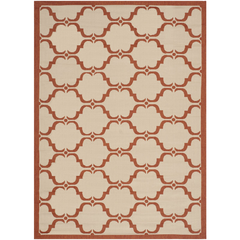 Tapis à motif géométrique intérieur/extérieur beige/rouge Herefordshire, Rectangle 6 pi 7 po x 9 pi 6 po