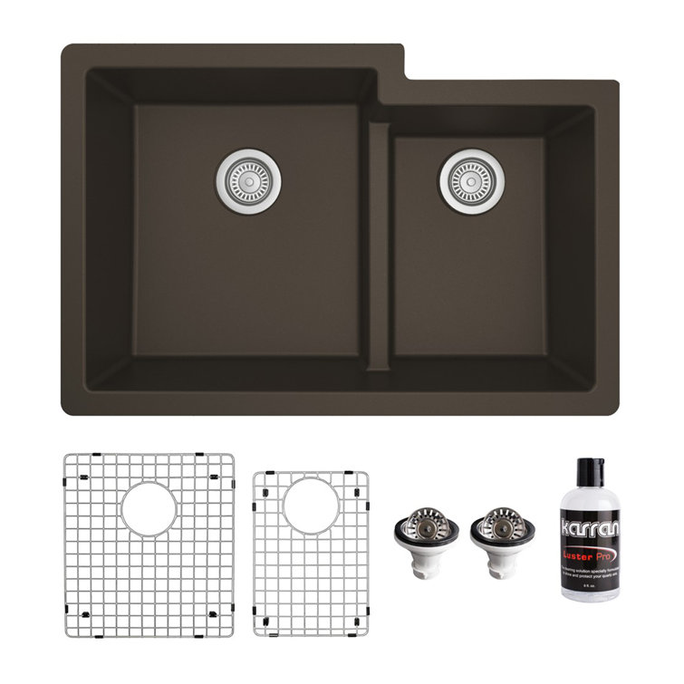Karran Quartz 32'' X 21-1/4'' Double Bowl 60/40 Undermount Kitchen Sink Kit