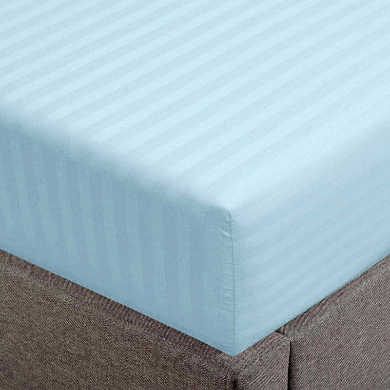 Luxury Aqua Cotton Stripe Fitted Sheet - 500 TC Sateen Weave, Extra Deep Pocket, Stretchable Boxer Elastic, Perfect Fit Mattress - 1 Piece