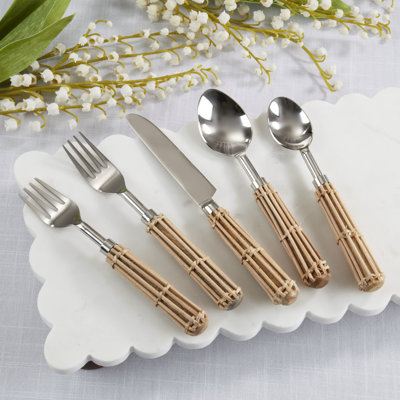 Wicker Handle Flatware Set – Stainless Steel Dining Utensils for Everyday & Entertaining