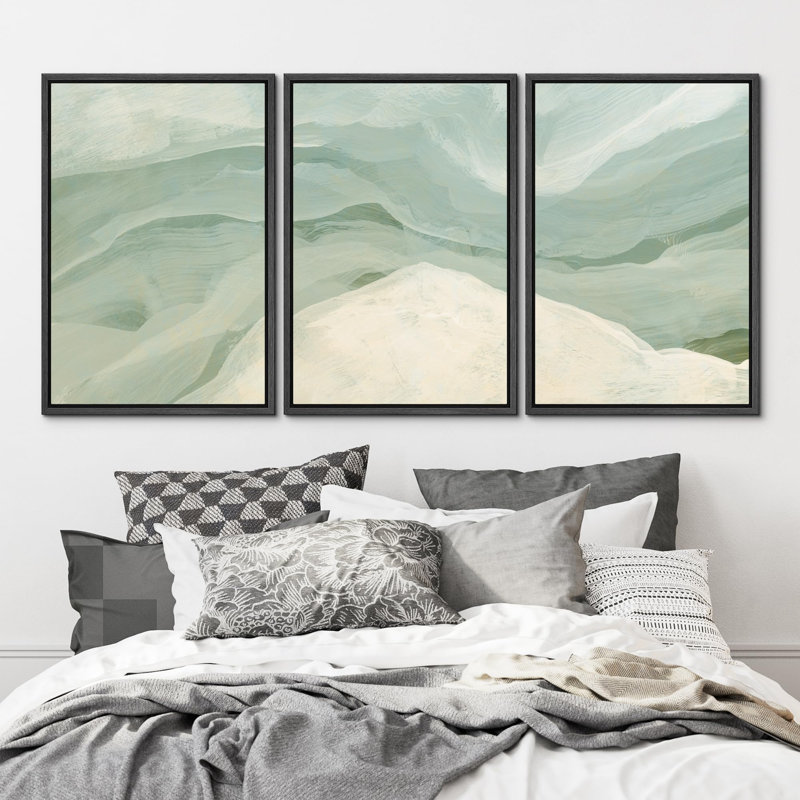 «Pastel Waves Green and White Tones Illustration Abstract», 3 pièces, Noir, H 36 po x l 24 po