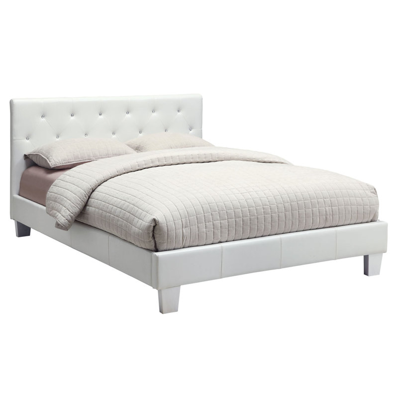 Devis Vegan Leather Platform Bed, Full, White