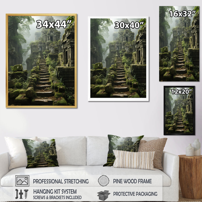 «Brozany Asian Art Journey To Angkor V», reproduction d'art sur toile, H 44 po x l 34 po x P 1,5 po, Cadre photo noir