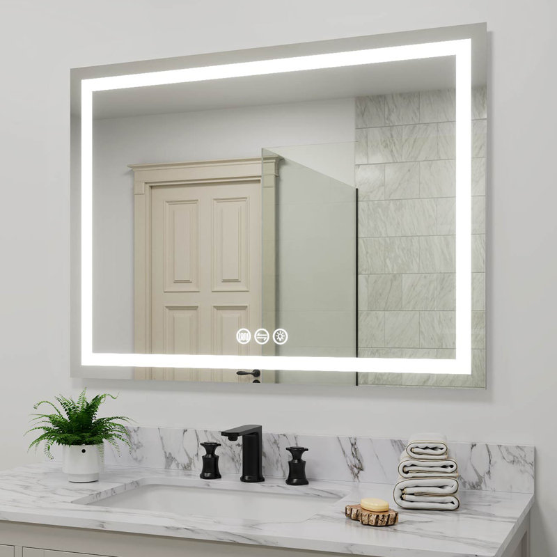  Frameless Wall Mount Bathroom Vanity Mirror With Led Lights, Memory Function, Defog, 36" x 48"
